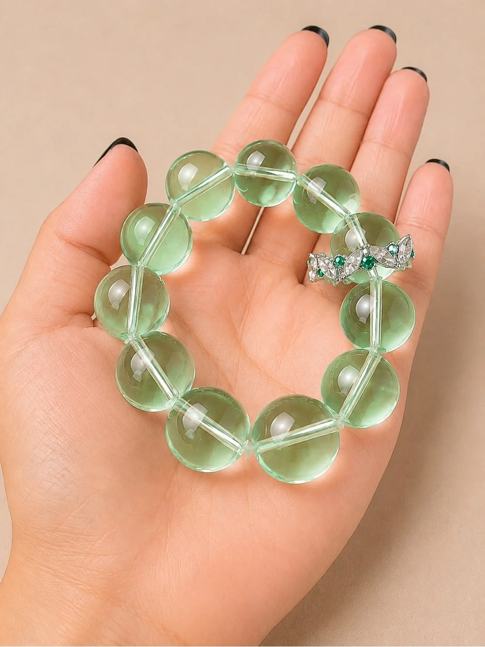 Glass Bead Stretch Bracelet in Pale Green